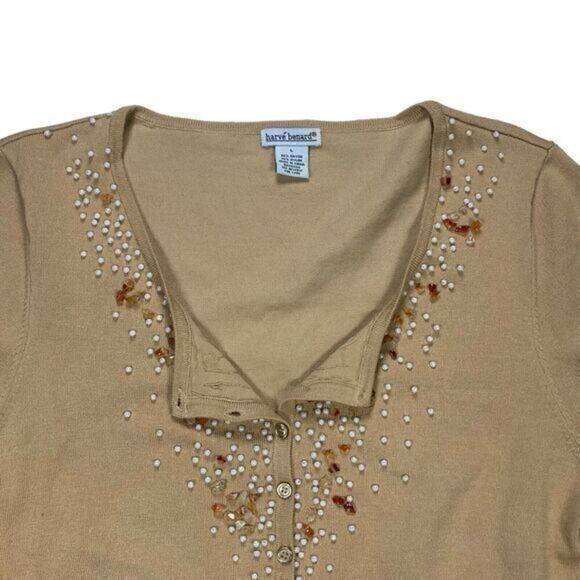 Harve Benard Sweater Womens Large Beaded Pearls Embellished Cardigan Granny Core - Picture 5 of 14